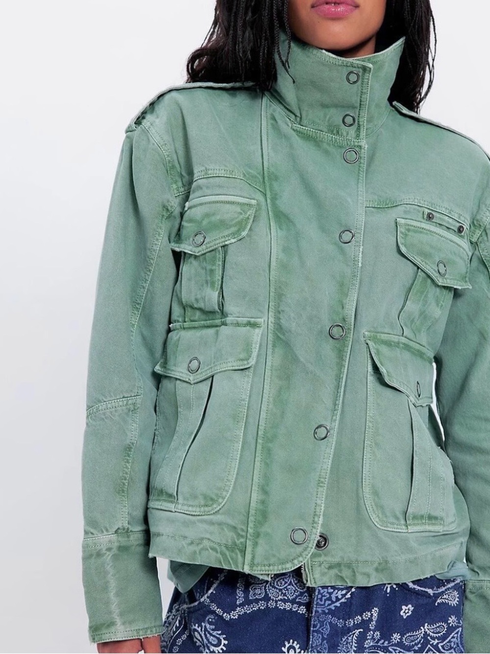 Free People We The Free Kali Washed Green Utility Jacket Size Medium